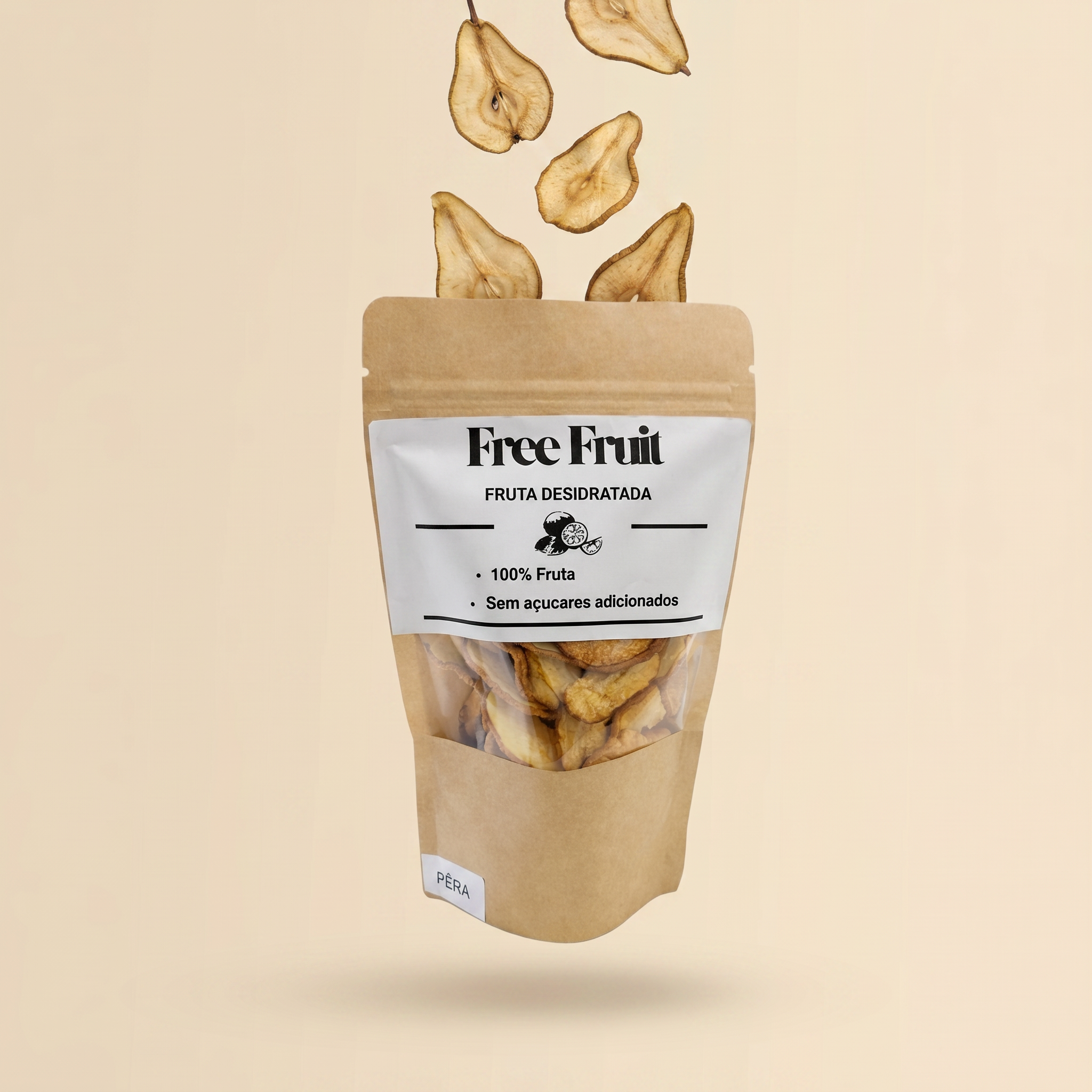 Embalagem premium de pêra desidratada Free Fruit - 100% fruta