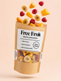 Embalagem aberta de banana, framboesa e manga liofilizados Free Fruit