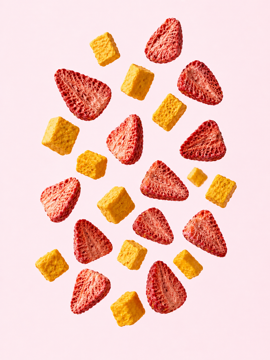 Morango e manga liofilizados Free Fruit – snack tropical sem açúcar adicionado