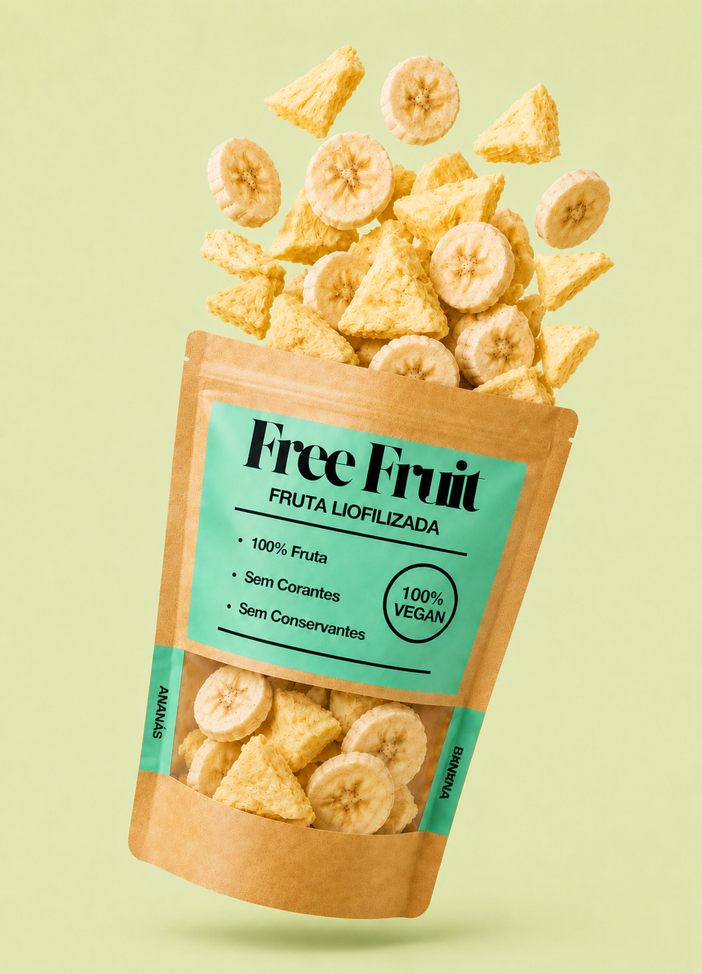 Embalagem de banana e ananás liofilizados Free Fruit – 100% fruta natural